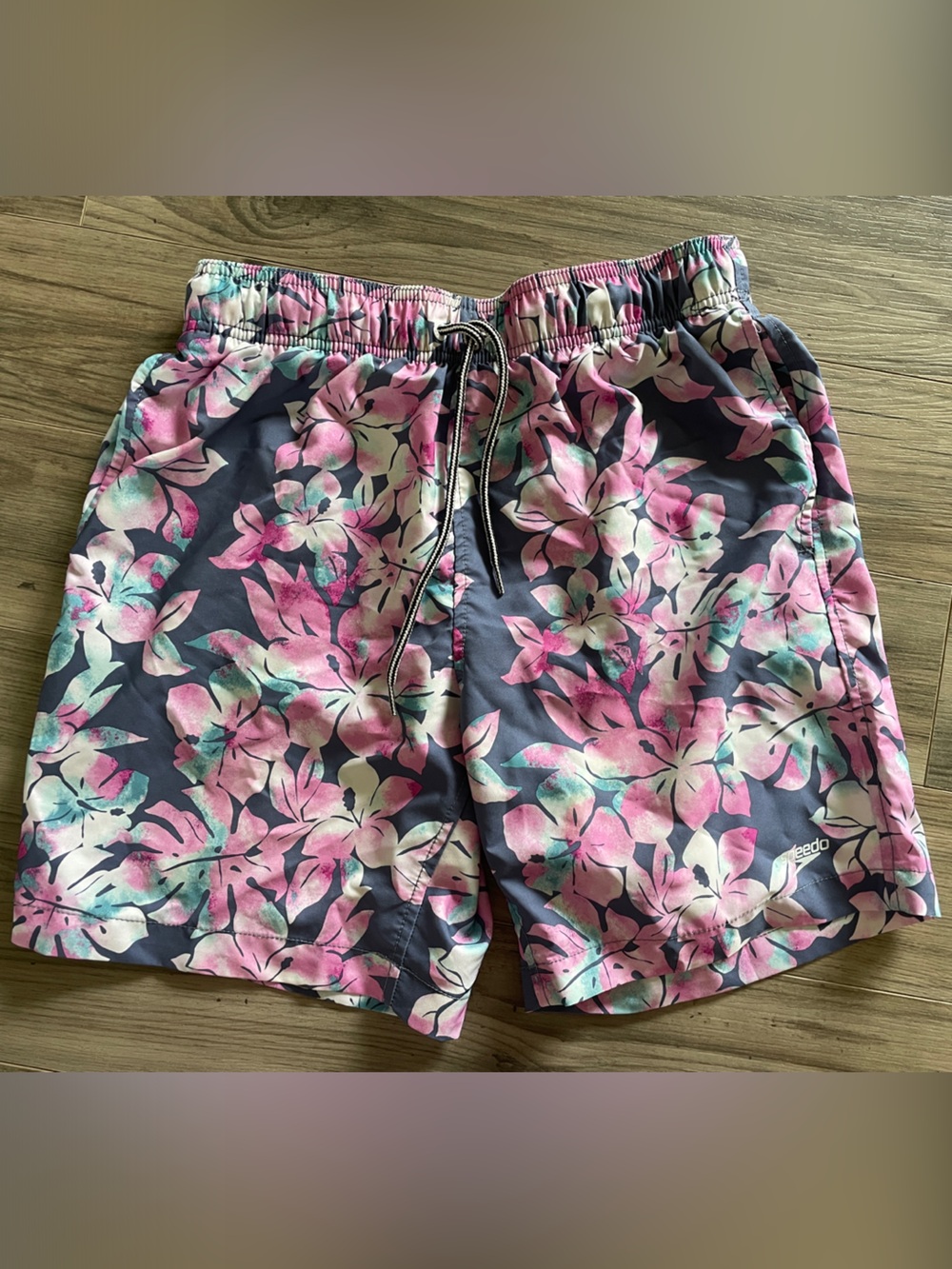 Speedo Men’s Small Floral Swim Trunks Pink Navy Tropical